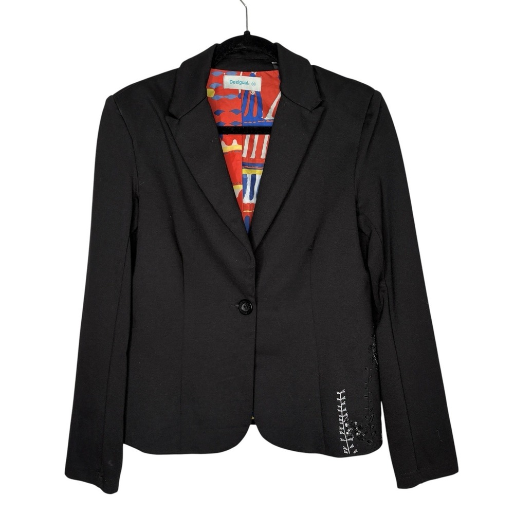 Desigual Sequin Embroidered Jacket Blazer 38 S Whimsigoth Floral Maximalist Art